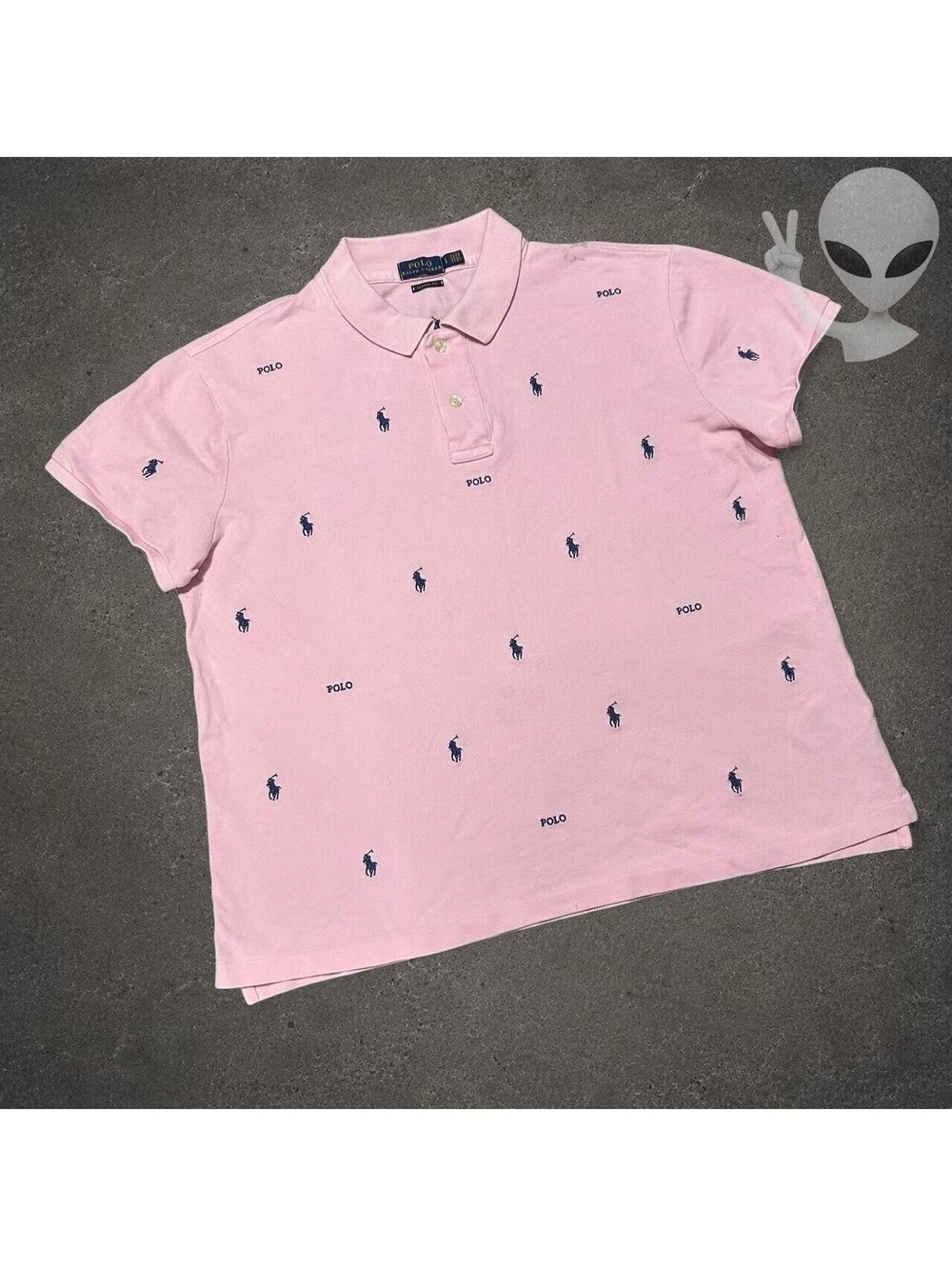Polo Ralph Lauren All-Over Pony Logo Embroidered Pink Mesh Polo Shirt Womens L